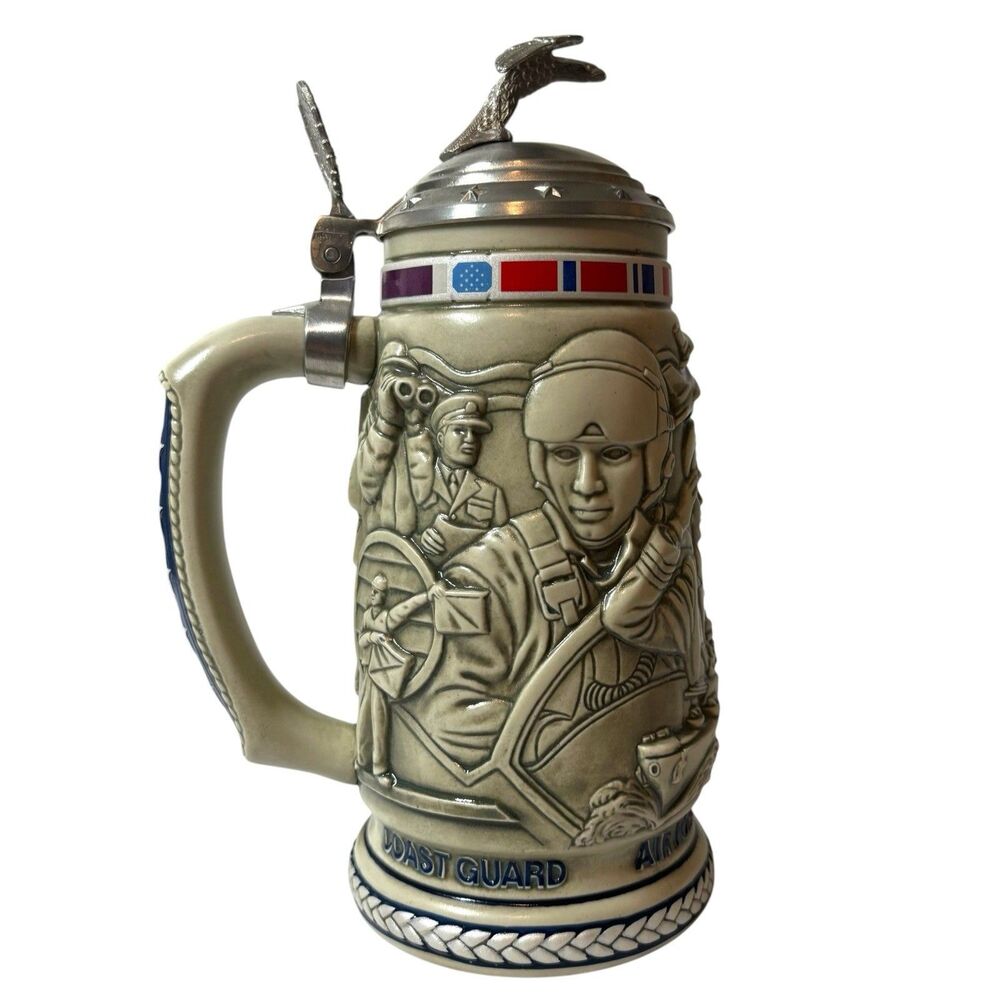 Vtg 90's Avon Tribute American Armed Forces Lidded Beer Stein Handcrafted Brazil